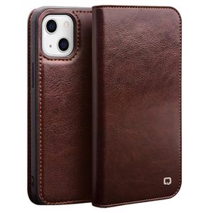 Qialino Classic iPhone 13 Wallet Leren Hoesje - Bruin