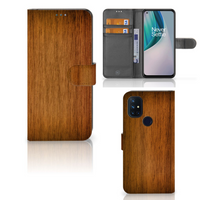 OnePlus Nord N10 Book Style Case Donker Hout - thumbnail