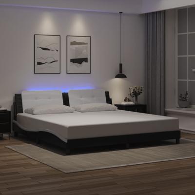 Bedframe met LED zonder matras "Zadar" kunstleer zwart en wit 200x200 cm