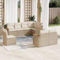 8-delige Loungeset met kussens poly rattan beige