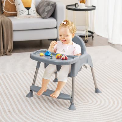 4-in-1 Babystoel van PP & Roestvrij Staal Ombouwbare Stoel met Afneembaar Dubbel Dienblad Grijs