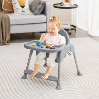 4-in-1 Babystoel van PP & Roestvrij Staal Ombouwbare Stoel met Afneembaar Dubbel Dienblad Grijs