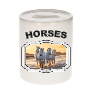 Dieren wit paard spaarpot - horses/ paarden spaarpotten kinderen 9 cm