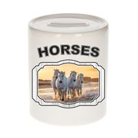 Dieren wit paard spaarpot - horses/ paarden spaarpotten kinderen 9 cm - thumbnail