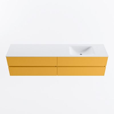 MONDIAZ VICA 200cm badmeubel onderkast Ocher 4 lades. Wastafel CLOUD rechts zonder kraangat, kleur Talc.