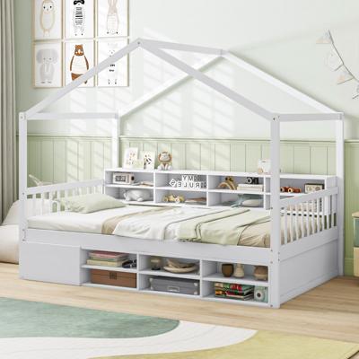 Huisbed 200 x 90 cm Kinderbed in Huisvorm met Valbescherming & Lattenbodem met 14 Vakken Wit