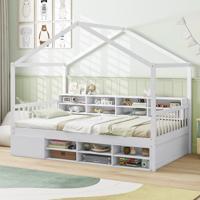 Huisbed 200 x 90 cm Kinderbed in Huisvorm met Valbescherming & Lattenbodem met 14 Vakken Wit