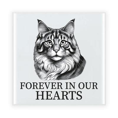 Herdenking cadeau tegel kattenliefhebber - Sibersiche Boskat kat/poes - zwart/wit - keramiek - 15 cm