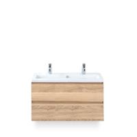 Vogue Badmeubelset 100 cm - Greeplijst in kleur - Grey Oak - Keramische Wastafel Wit 2 kraangaten