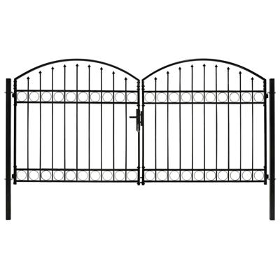 Poort met gebogen bovenkant dubbel 300x125 cm staal zwart