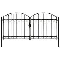 Poort met gebogen bovenkant dubbel 300x125 cm staal zwart