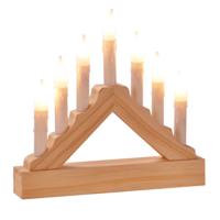 HI Kaarsenbrug - hout - met Led verlichting - warm wit - 7 lampjes - 21 cm- kerstversiering