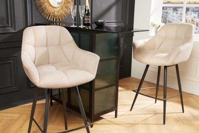 Draaibare barkruk PAPILLON champagnebeige barstoel met rugleuning zwart metalen poten - 43882