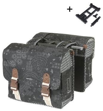 Basil Dubbele fietstas bohème mik 35 liter - zwart / charcoal