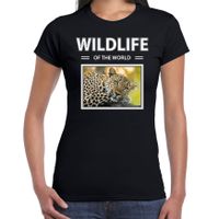 Luipaard t-shirt met dieren foto wildlife of the world zwart voor dames