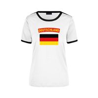 Deutschland wit/zwart ringer t-shirt Duitsland met vlag voor dames - thumbnail