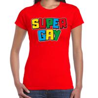 Bellatio Decorations Gay Pride T-shirt voor dames - super gay - rood - pride - regenboog - LHBTI 2XL  - - thumbnail