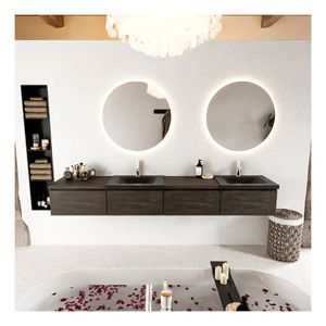 Mondiaz Bukla 240cm badmeubel met module 60 links kleur dark brown met 4 lades en wastafel dubbel 2 kraangaten kleur urban
