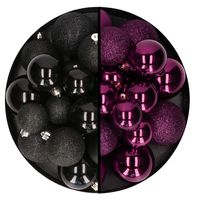 Kerstballen 60x stuks - mix zwart/paars - 4-5-6 cm - kunststof   -
