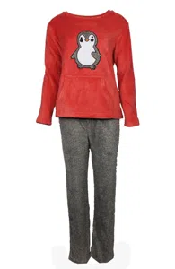 Cocodream dames huispak / pyjama - Pinguïn - Fuchsia/rood