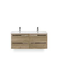 Seville Badmeubelset 120 cm - 4 laden Natuur Eiken - Keramische Wastafel Wit Enjoy