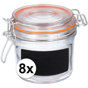 8x Weckpotten/inmaakpotten met etiket labels