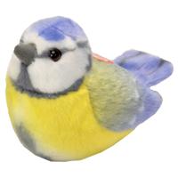 Wild Republic pluche vogel knuffel pimpelmees - geel/blauw - 14 cm - met echt geluid