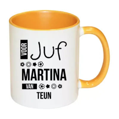 Voor Juf mok met naam (geel)
