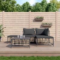 5-delige Loungeset met kussens poly rattan antracietkleurig