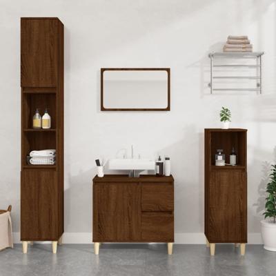 Badkamerkast 30x30x100 cm bewerkt hout bruin eikenkleur