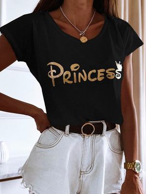 Sentence Casual V Neck Loose T-Shirt