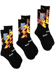 Readymade lot de chaussettes à imprimé flamme - Noir