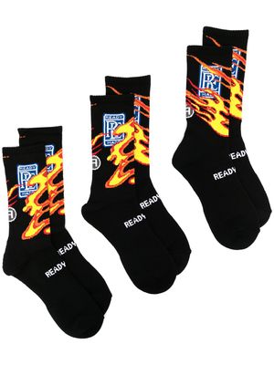 Readymade lot de chaussettes à imprimé flamme - Noir