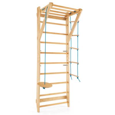 Houten Wandladder Wand Gymnastiekset met 13 Strategische Stangen Touwladder Optrekstang Ronde Trapeze 100 kg Capaciteit