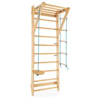 Houten Wandladder Wand Gymnastiekset met 13 Strategische Stangen Touwladder Optrekstang Ronde Trapeze 100 kg Capaciteit
