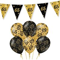 Leeftijd verjaardag feestartikelen pakket vlaggetjes/ballonnen 65 jaar zwart/goud