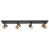 Highlight OpbouwspotPiccolo zwart met messing 4-lichts - S7444.38