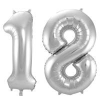 Folat Verjaardag Leeftijd folieballonnen - 18 jaar - zilver - 86 cm - cijferballon groot