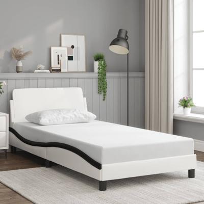 Bedframe met hoofdbord kunstleer zwart en wit 100x200 cm