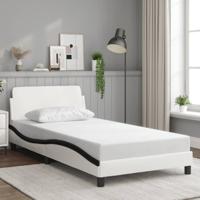 Bedframe met hoofdbord kunstleer zwart en wit 100x200 cm