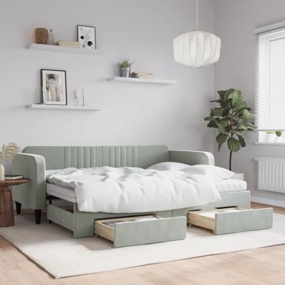 Slaapbank onderschuifbed en lades 80x200 cm fluweel lichtgrijs