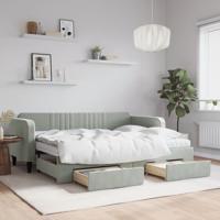 Slaapbank onderschuifbed en lades 80x200 cm fluweel lichtgrijs