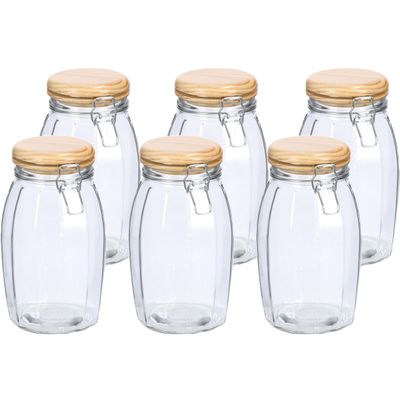 Voorraadpotten/bewaarpotten - 6x - 1.85L - glas - met beugelsluiting - D13 x H23 cm