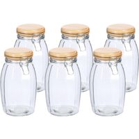 Voorraadpotten/bewaarpotten - 6x - 1.85L - glas - met beugelsluiting - D13 x H23 cm Voorraadpotten/bewaarpotten - 6x - 1.85L - glas - met beugelsluiting - D13 x H23 cm