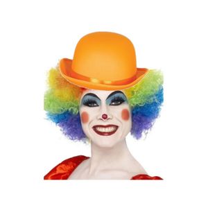 Clown verkleed set gekleurde pruik met bolhoed oranje   -