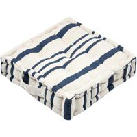 Stof Textile Vloerkussen Beach - creme wit/blauw - katoen - 45 x 45 x 10 cm - vierkant - Extra dik