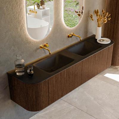 Badmeubel Mondiaz Kurve | 180 cm | Meubelkleur Walnut | Wastafelkleur Urban | Dubbele spoelbak | Zonder kraangaten