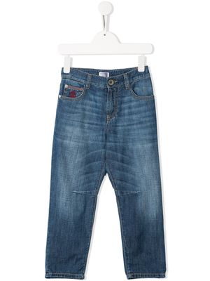 Brunello Cucinelli Kids jean à effet délavé - Bleu