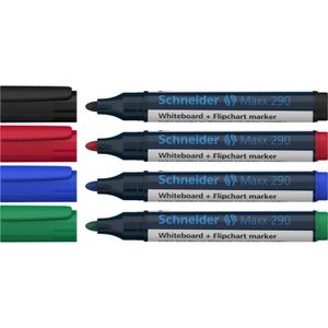 Schneider Schreibgeräte Maxx 290 markeerstift 4 stuk(s) Kogelpunt Zwart, Blauw, Groen, Rood