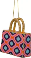 Vondels glazen kerstbal shopper 7cm oranje, blauw